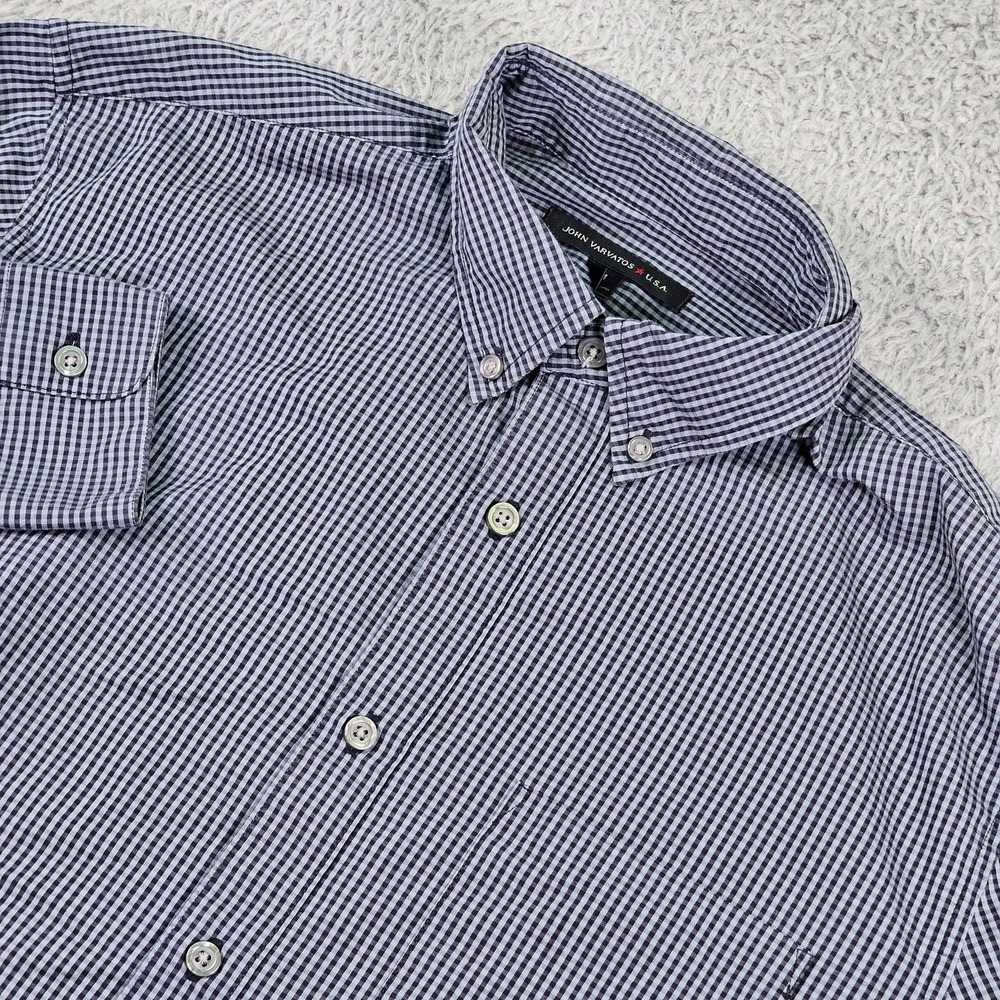 John Varvatos USA Shirt Mens Medium Blue Check Button Down Long Sleeve Cotton